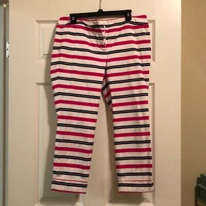 White with black & pink strip business capri pants